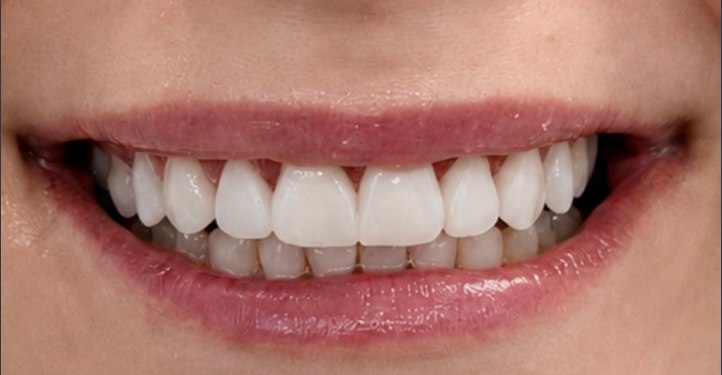 The same smile with the mock-up applied to the teeth